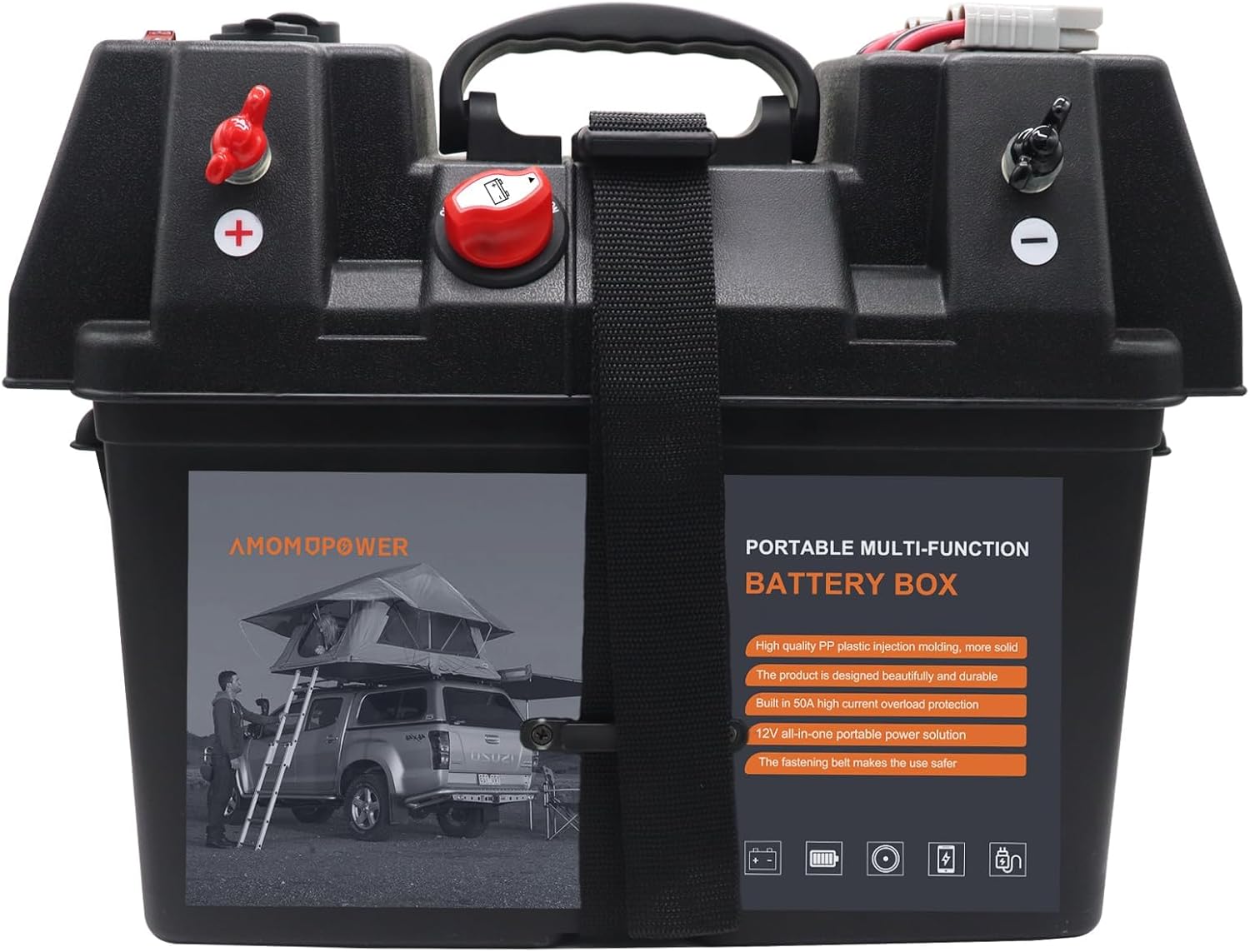 12-24V Multi-Purpose Battery Box Heavy Duty Outdoor Power System Portable Mobile Marine Retrofit Control Box for Camping Trailers Automobiles RVs Boat Solar Panels (No Battery)