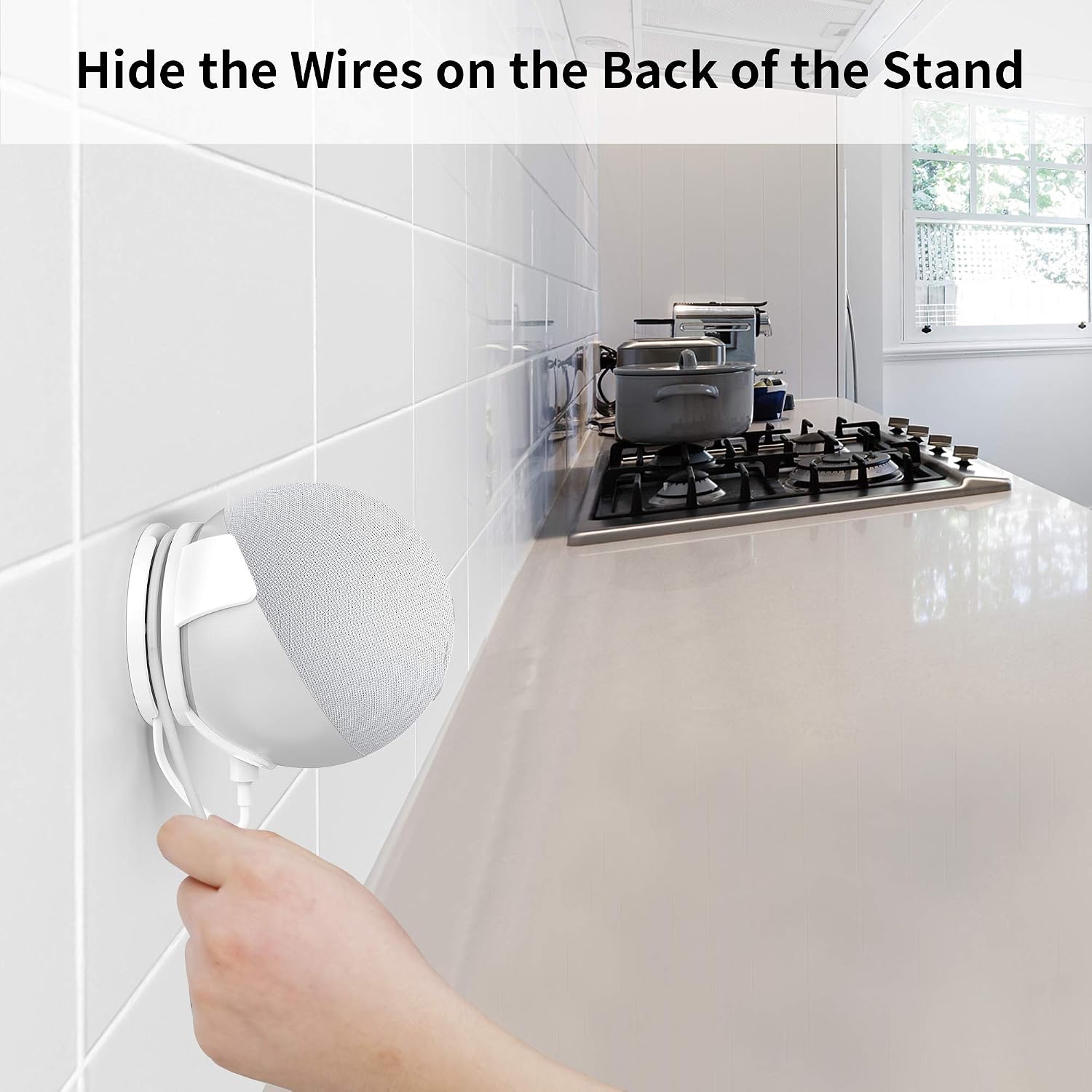 SPORTLINK Echo Dot 4 Gen Wall Mount - Smart Speaker Holder for All New Dot 4th Generation, Space-Saving Accessories Built-in Cable Management with Sticking Glue and Drill Nail (White)