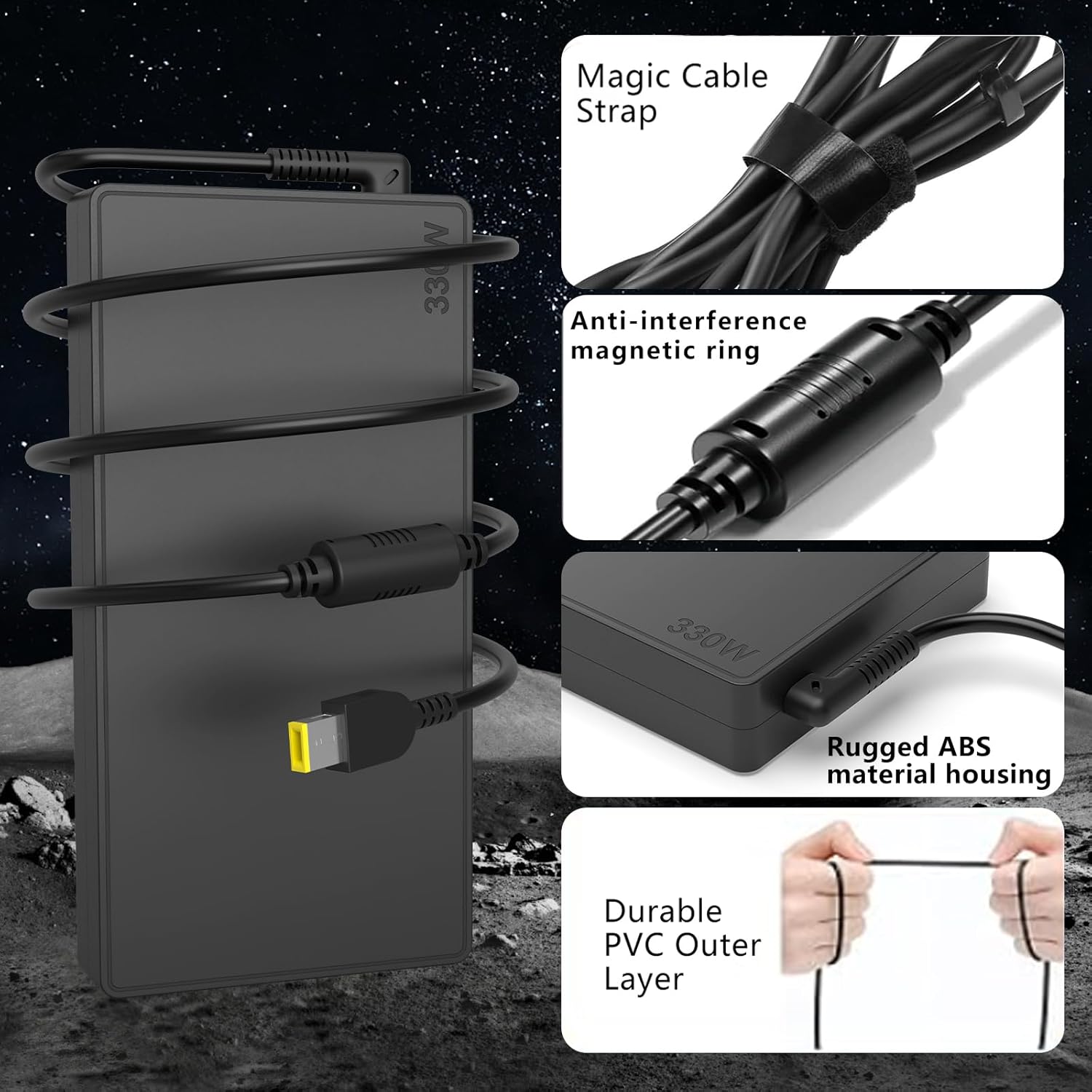 Slim 330W GaN Charger Compatible with Lenovo Legion 9 9i 7i 5i 5 Gen 9/10 16IRX8 Legion Pro 7 5i 5 Gen 10 16IRX8H RTX 4070 4080 4090 GX21M50608 ADL330SDC3A AC Adapter,Gaming Laptop