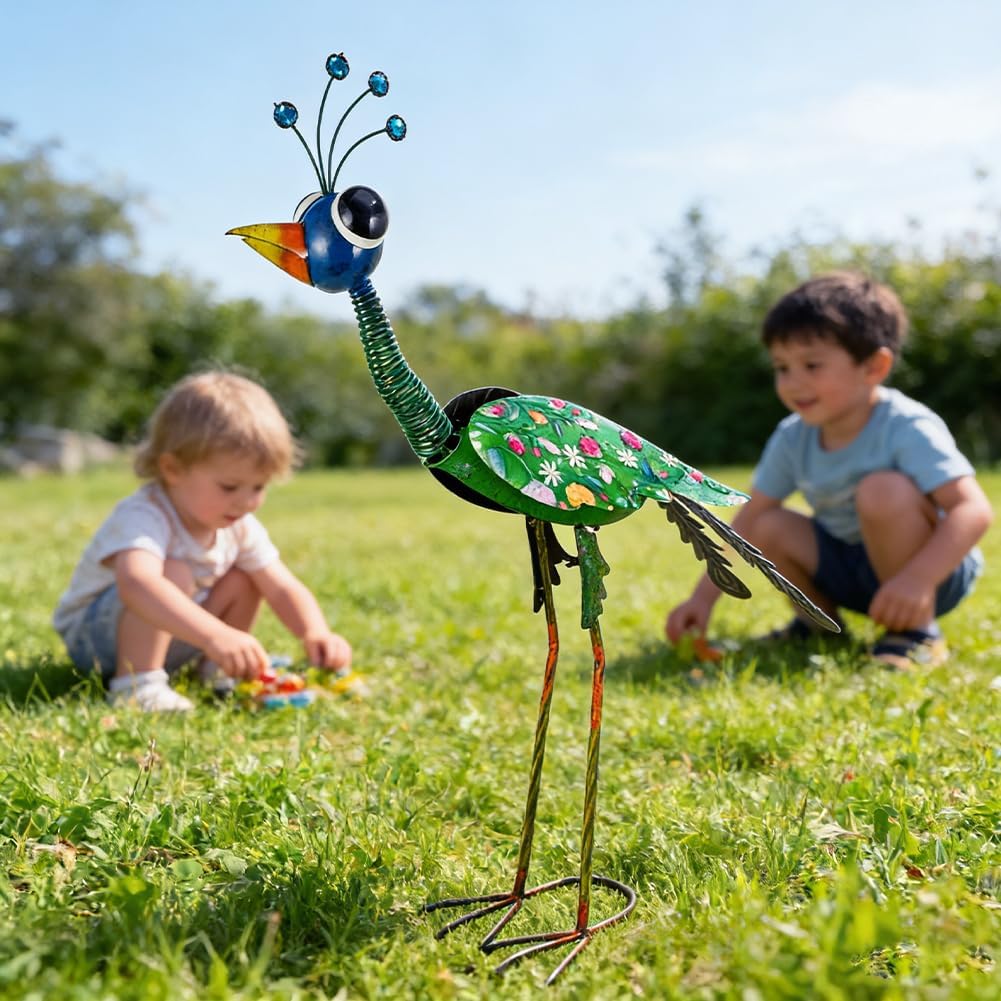 24'' Metal Wacky Peacock Garden Statues Outdoor Decor, Peacock Metal Yard Sculptures Art Decoration for Home Outsiede Patio Lawn Backyard, Gift for Women Lovers Moms(Blue & Green)