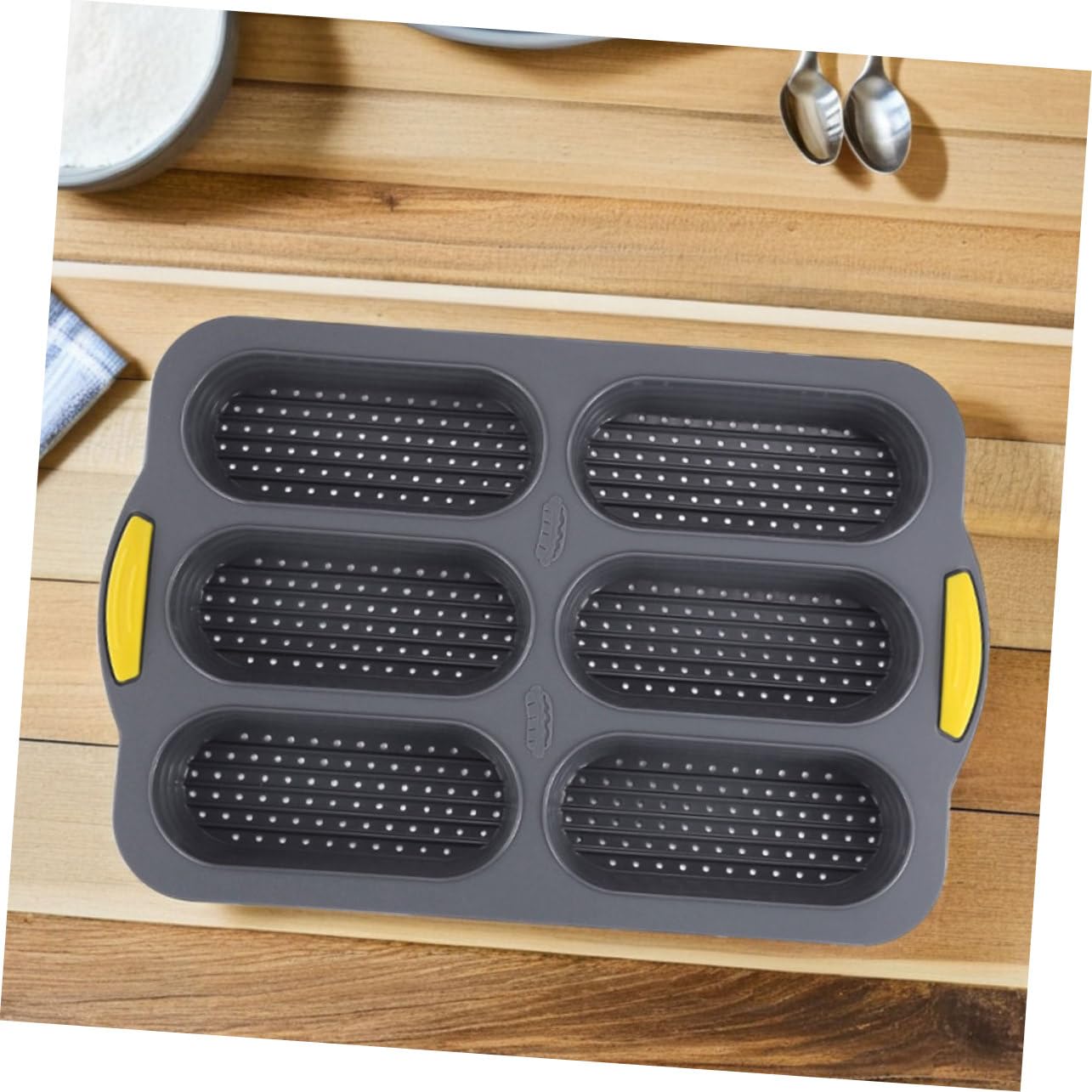 Stampo da Forno in Silicone Nero 6 Cavità Design Hot Dog Bun Flessibile e Riutilizzabile per Famiglie e Piccole Feste