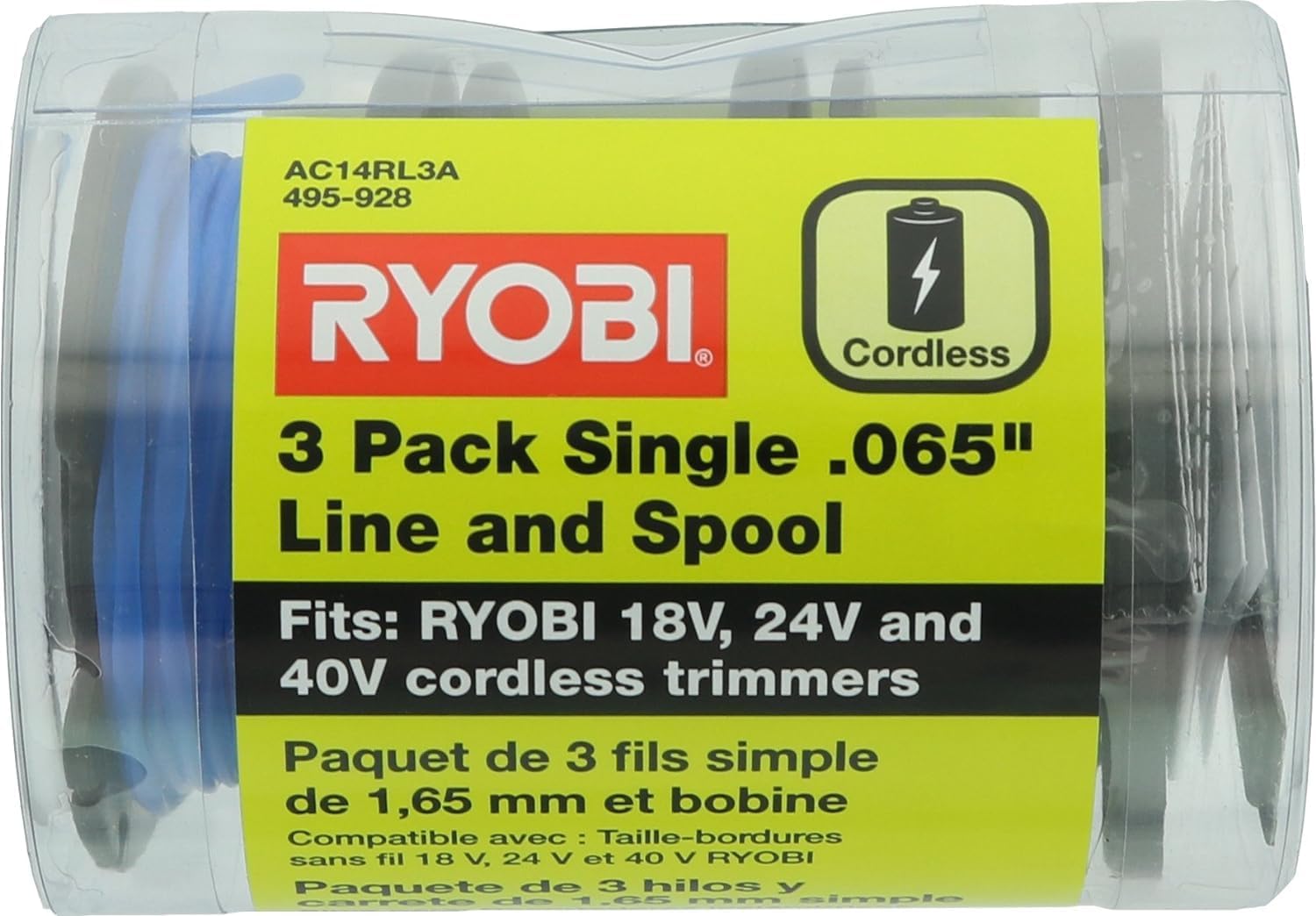 Ryobi One+ AC14RL3A OEM .065 Line and Spool Replacement for Ryobi 18v, 24v, and 40v Cordless Grass Trimmers (3 Pack)