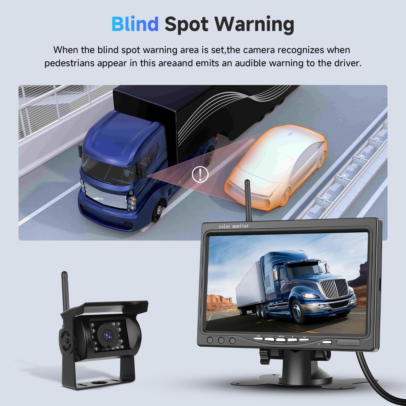 Podofo Draadloze Achteruitrijcamera Set – 2x AHD Camera's + 7 Inch HD Monitor – Digitaal Signaal – 2 Gedeelde Schermen – IP69 Waterdicht – Nachtzicht – Voor Camper, Vrachtwagen En SUV