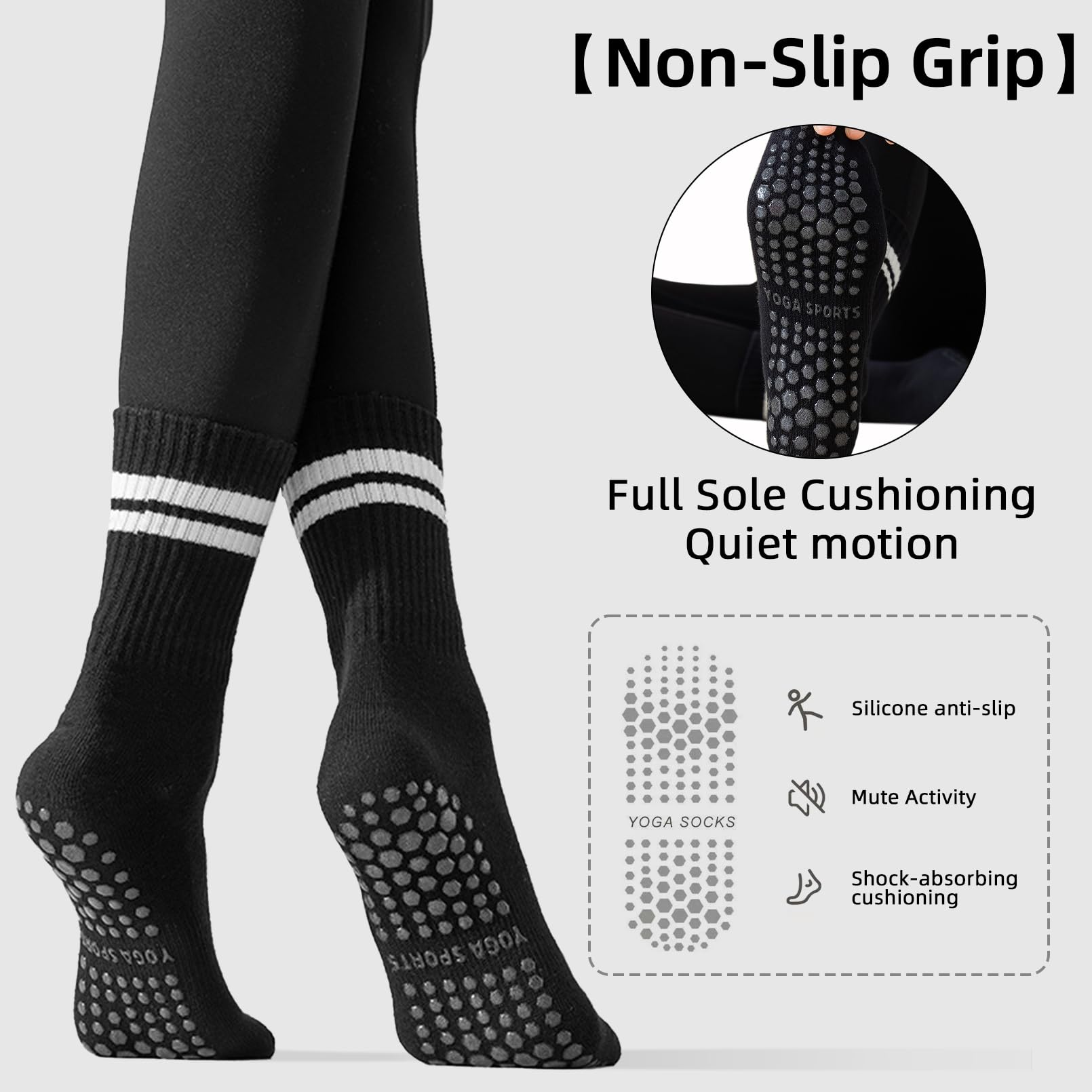 Calzini antiscivolo da donna, per pilates, yoga, 3 paia di calzini antiscivolo per allenamenti di balletto, nero, blu, rosa, Nero/Blu/Rosa, 3 paia, taglia unica