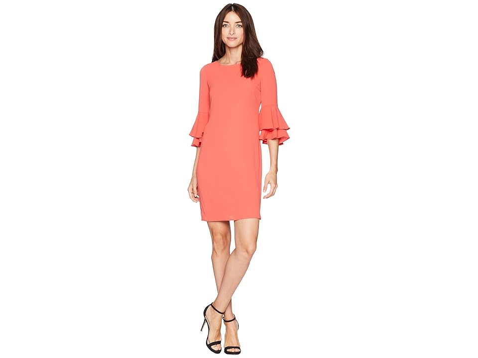 

Nine West Tier Ruffle Sleeve V-Neck Dress (Coral) Women's Dress