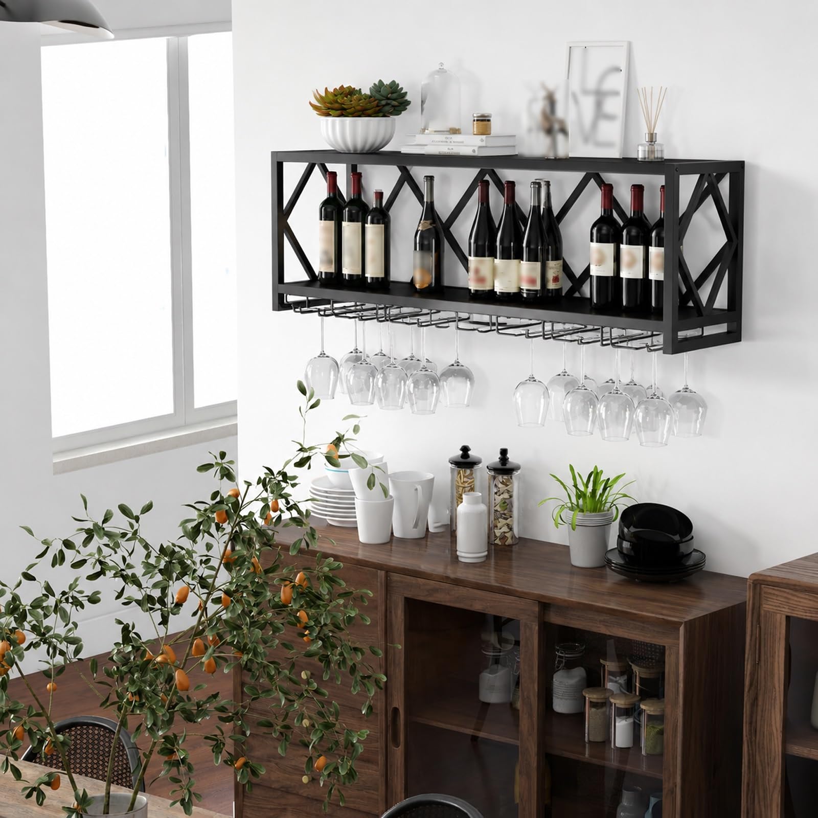 Stojak na Wino Metalowy Mały Stal Węglowa Wzmocnione Rury Wielofunkcyjny | Stojak na Wino do Montażu na Ścianie, Lakier Wysokotemperaturowy, do Salonu, Domu, Baru, Piwnicy(Gold,80x25x40CM)