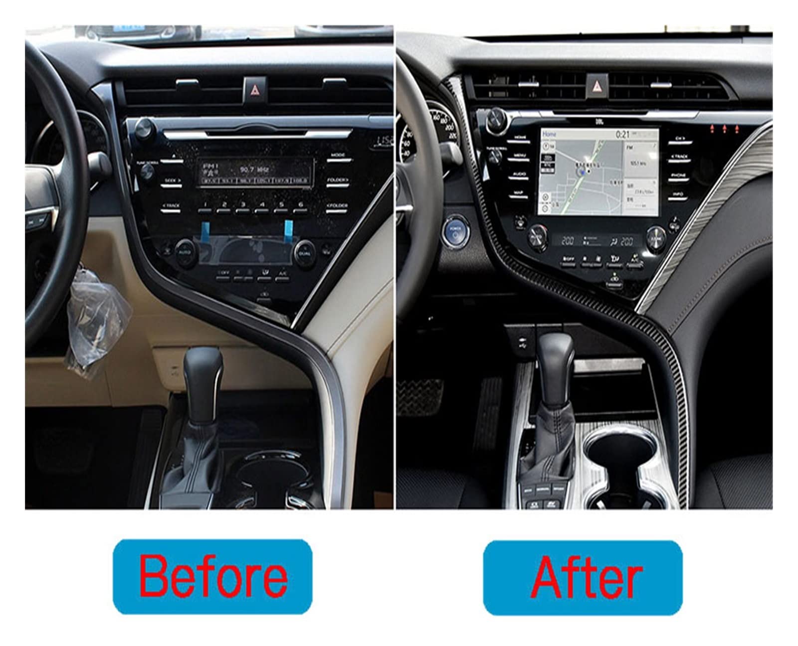 Panel centralnego sterowania samochodu z czarnego włókna węglowego ochronne naklejki wykończeniowe pasujące do Toyota Camry 2018 2019 Auto akcesoria do przycinania zestawy naklejek ochronnych