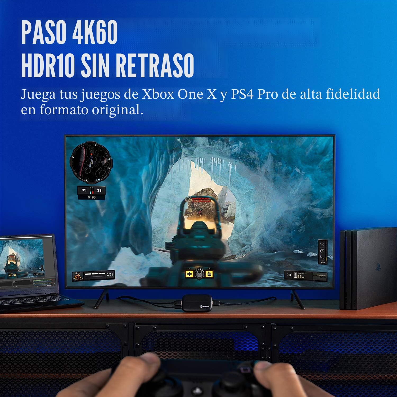 Elgato HD60 S+, capturadora externa, streaming y grabación a 1080p60 HDR10 o 4K60 HDR10 con latencia ultrabaja en PS5, PS4/Pro, Xbox Series X/S, Xbox One X/S, en OBS y otros, funciona con PC y Mac