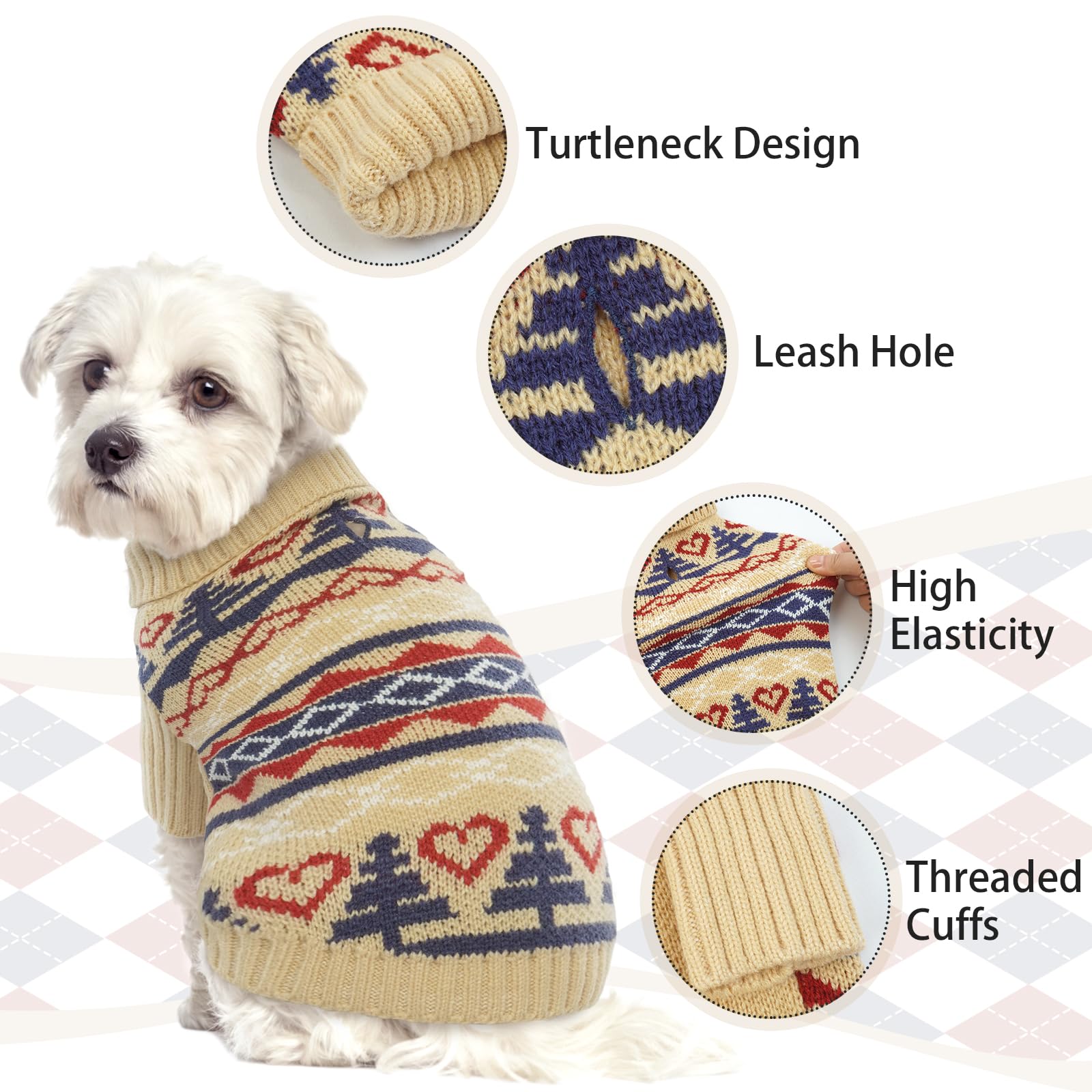Small Dog Jumper, Puppy Jumper Comfortable Chihuahua Winter Clothes for Girl Boy Cold Weather Holidays Party Christmas(Khaki, S) - Image 4