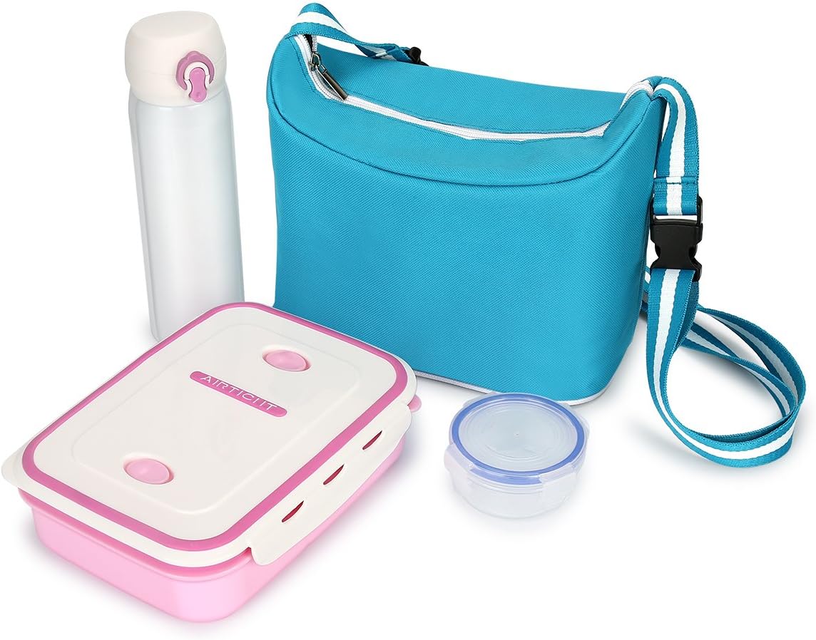 Lunch Box Insulated Lunch Bag Thermal Flask Snacks Container 4 in 1 Set BPA-Free Leakproof Microwave Freezer Dishwasher Safe Right Made for Kids Boys Girls Adults,Pink