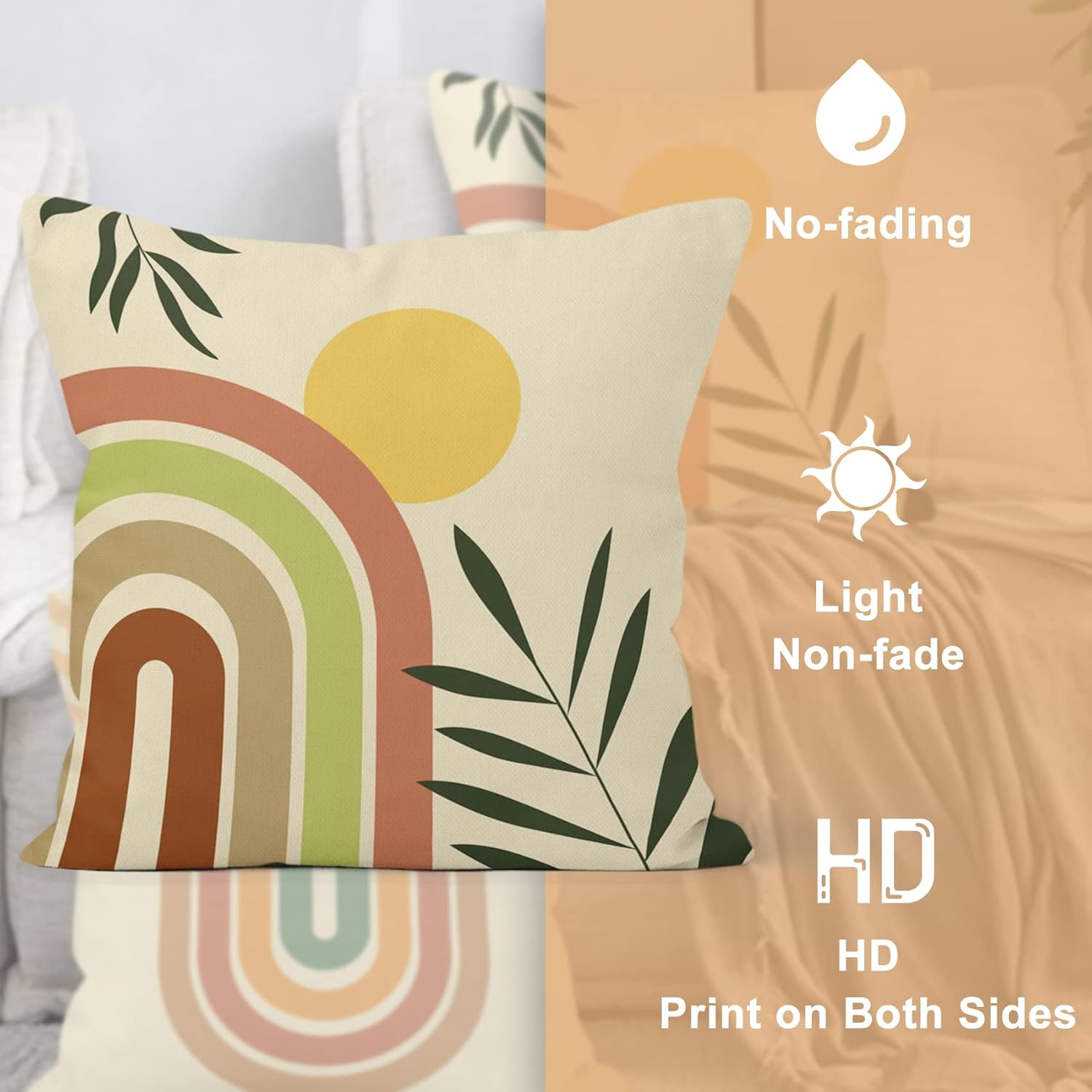 AWERT Boho Throw Pillow Covers Minimalist Art Women Face Decorative Pillow Covers Double-Side Printed Outdoor Patio Home Decor Bed Sofa Pillow Cases 18x18 inch Set of 4