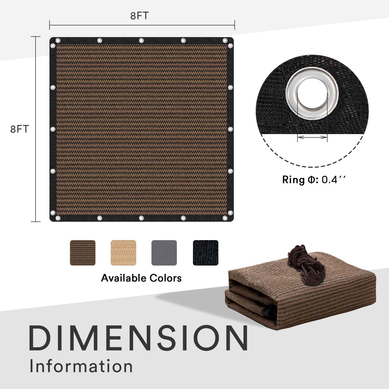 VICLLAX 90% Shade Fabric Sun Shade Cloth with Reinforced Grommets, Outdoor Sun Screen Fabric for Outdoor Patio Garden Pergola Cover Canopy 8x8 FT, Mocha
