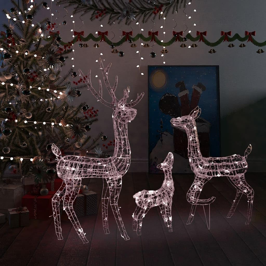 lichterkette batterie klein,lichterkette klein mit batterie,LED-Rentier-Familie Weihnachtsdeko Acryl 300 LED WarmweißGeeignet für Patio, Schlafzimmer, Wohnzimmer, Weihnachten