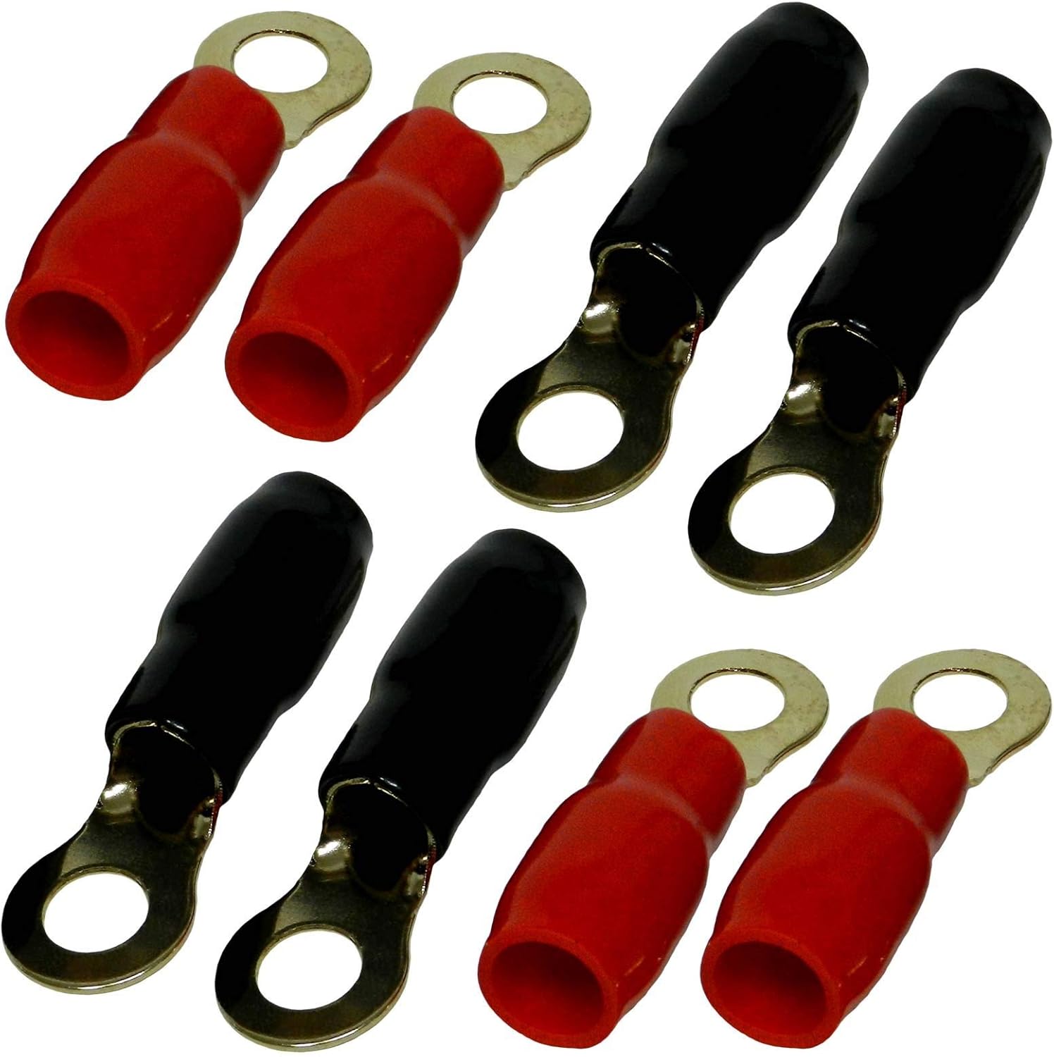 Bass Rockers 4 Gauge AWG Gold Plated Crimp Ring Terminals - Amplifier Car Audio Accessories | Power Ground Wire Battery Cable Connectors Black Insulated - TR4G 50pcs : Electronics