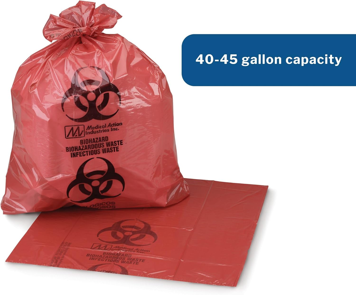 McKesson Infectious Waste Bag, Biohazard, Star Sealed Bottom, Red, 1.25 Mil, 40 to 45 gal, 40 in X 46 in, 150 Count