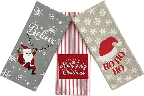 Vista 45 de Serafina Home Vacaciones de Navidad Toallas de Cocina: Dos (2) Let it Snow Tejido Plano y Una (1) Toalla de Cocina a Cuadros de Estilo Campestre