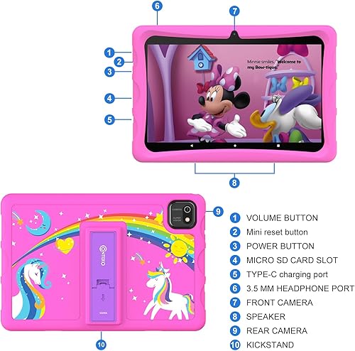Miniatura 9 de Contixo Tableta infantil K103A - Tableta para niños pequeños con 80 Disney Edition preinstalada, 10 pulgadas, Android 13, 4GB, 64GB, tableta de