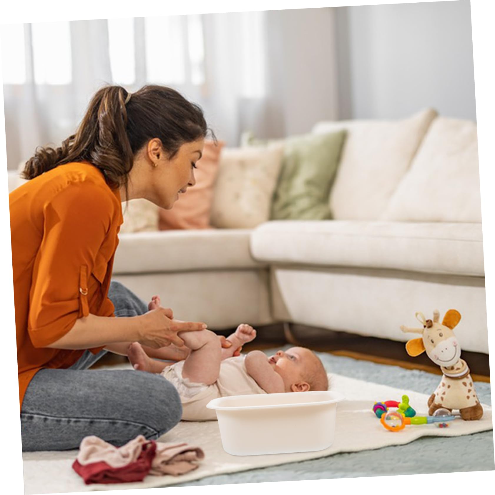 VICASKY Bassine pour Table à Bébé en Pp Beige, Simple et Pratique à Utiliser, Change Bain de Bébé