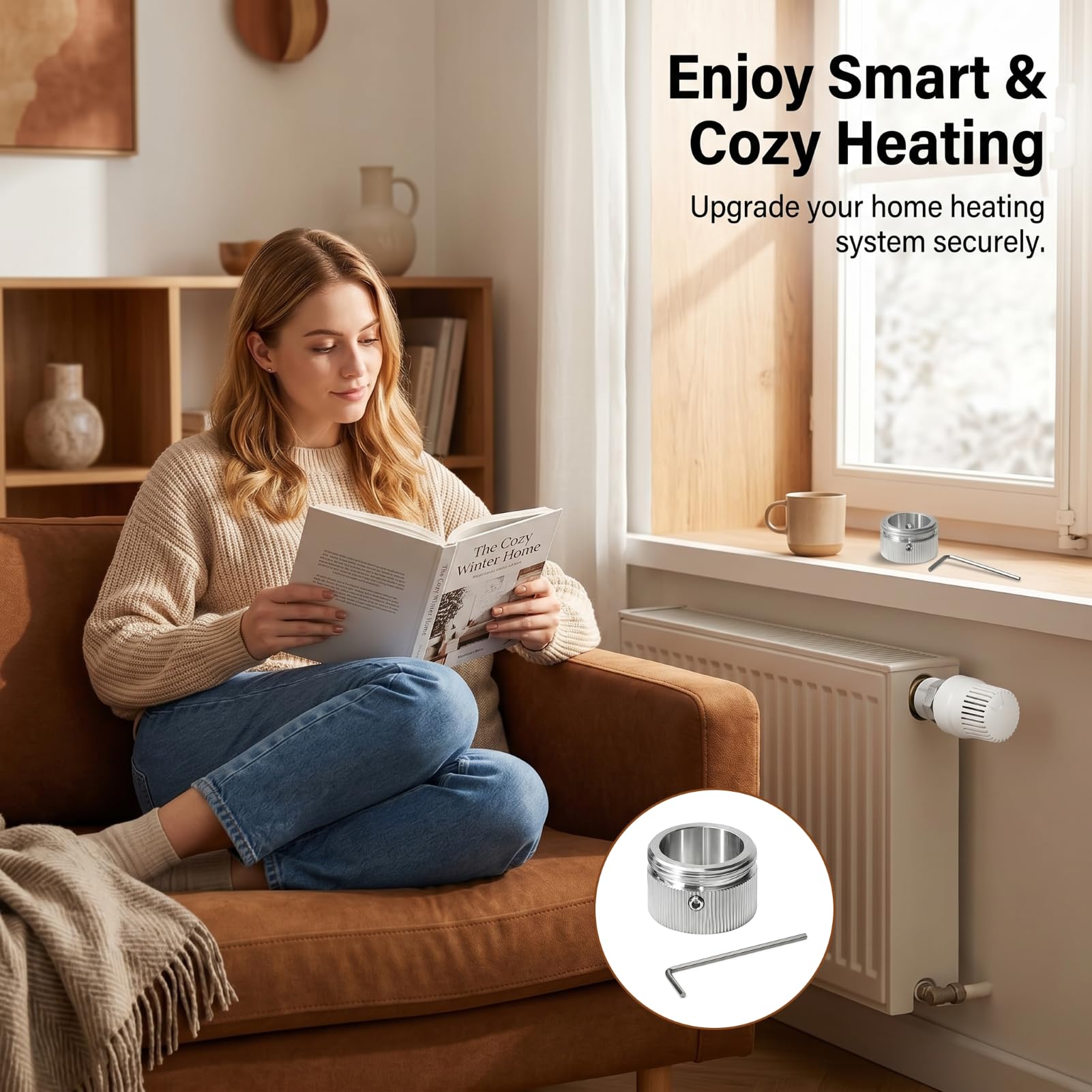 4 Stück Adapter Thermostatventil Heizkörper, Konverter Heizkörperventil, Edelstahl, Kopfteil, Umwandlungsset Heizungsventil M30 x 1,5, Edelstahl 304, einfache Installation mit Schlüssel