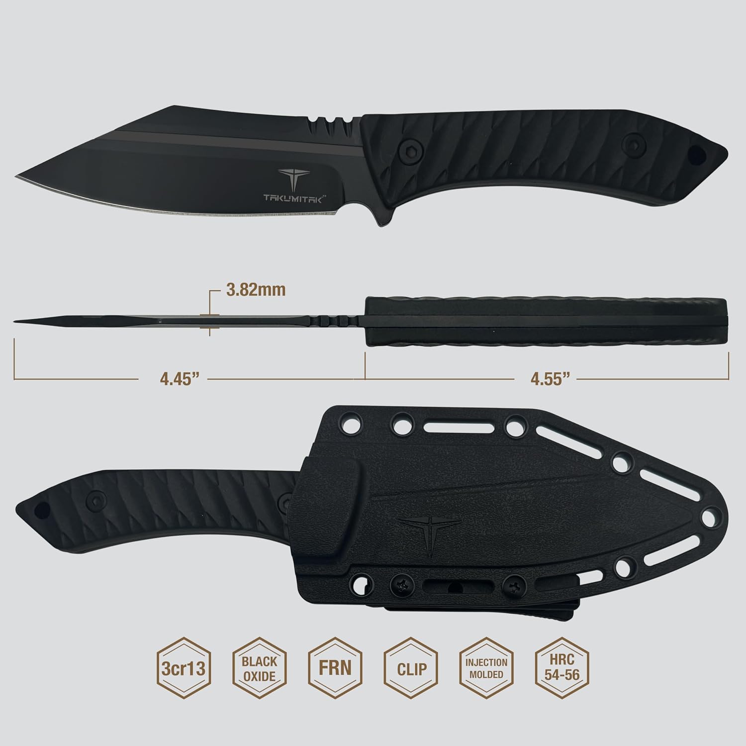 TAKUMITAK Hunting Survival Knife 9" Full Tang Fixed Blade Knives Camping Gear with Extra Set of FRN Handle Scales, MOLLE Clip Horizontal and Vertical Carry - TKF318