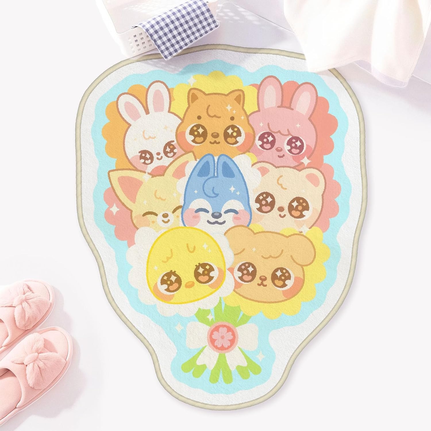 Allenjoy 24.8" x 31.4" Cute Korean Popular Music Bouquet Rug Bath Mat - Carpet for Bathroom Kitchen Living Room Home Office Nursery Decor, Non-Slip Durable Washable, Gifts for Girls Teens Women Fans