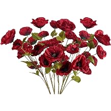 30 Heads 6 PCS Red Poppy Flowers Artificial Flowers Silk Flowers 32 in Poppy Flowers for Wedding Home Party Table Centerpiece Arrangement Decoration Red