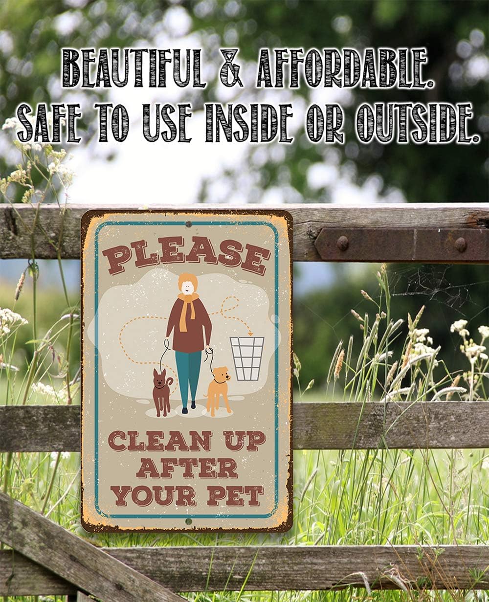 Please Clean Up After Pet Metal Sign – Funny Dog Wall Decor for Home – Durable Indoor/Outdoor Sign – Rustic Yard or Fence Warning Sign – Decorative Pet Owner Wall Art (8" x 12")