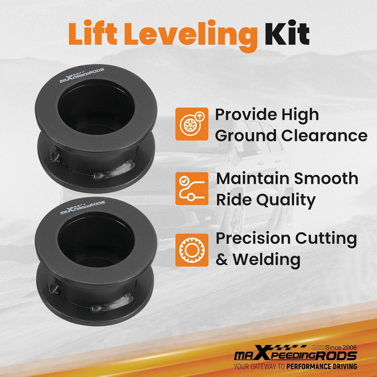 maXpeedingrods 1-3" Front & 2" Rear Leveling Lift Kit for 2000-2006 Chevy Avalanche Tahoe Suburban Yukon Escalade 6-Lug Truck, Front Rear Shock Extenders, Gray