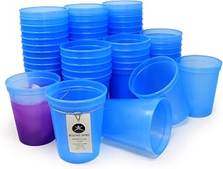 Rolling Sands 16 Oz Reusable Plastic Stadium Cups, Bulk 50 Pk, Made in USA, BPA-Free Dishwasher Safe Color Changing Tumblers, Blue to Purple