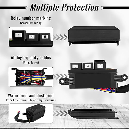 Miniatura 3 de Caja de fusibles y relés de 12 V precableada, 6 ranuras de relé y 6 portafusibles ATCATO, con 6 fusibles y 5 relés JD1914 de 5 pines y 1 relé
