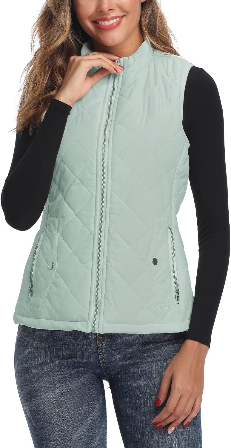 LONGKING Women's Vest, Stand Collar Lightweight Zip Quilted Vest for Women