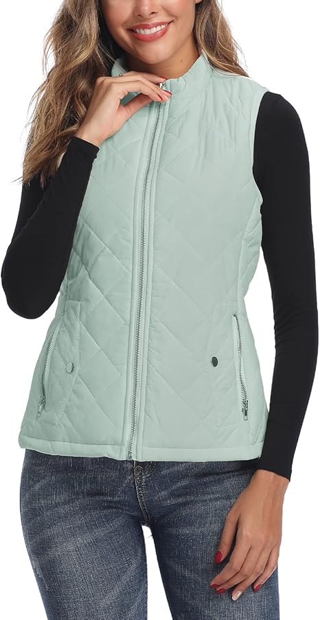 LONGKING women’s outwear vest – stand collar quilted zip vest
