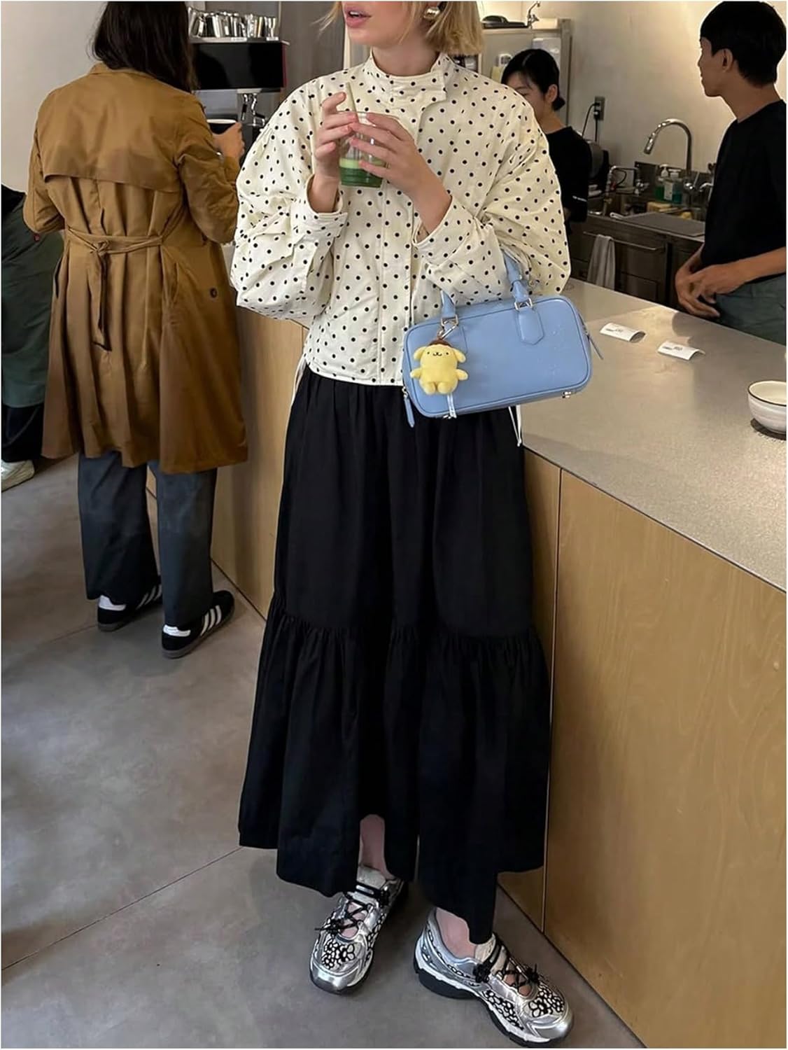 Milumia Women's Polka Dots Print Zip Front Jacket Mock Neck Long Sleeve Loose Coats - Image 3