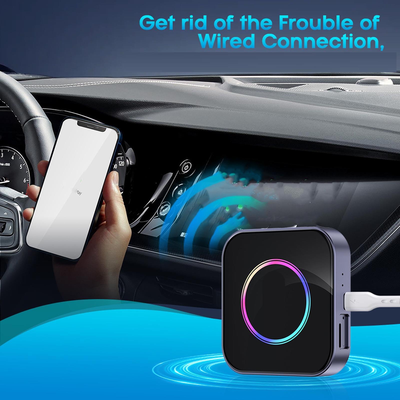Ejoyous Bezprzewodowy Adapter, Car Box z 2290 4 GB RAM 13 Aktualizacje OTA Podzielony Ekran dla IOS z 4G LTE WLAN BT GNSS