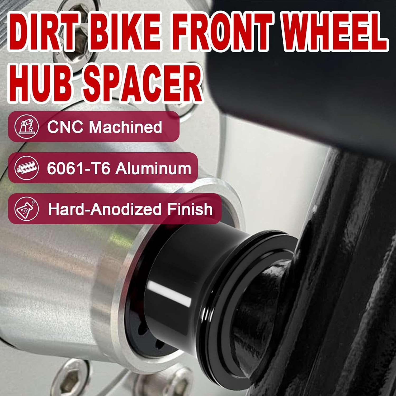 Front Wheel Hub Spacer Kit for Surron Light Bee X/S/L1E Segway X160/X260 CNC Machined Aluminum Upgrade with Waterproof O-Ring Black