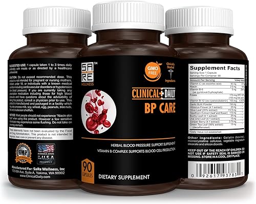 Miniatura 2 de Clinical Daily Suplementos para la presión arterial BP Care. Optimizador de BP de Hawthorne Berry y apoyo para la salud del corazón. Ácido fólico
