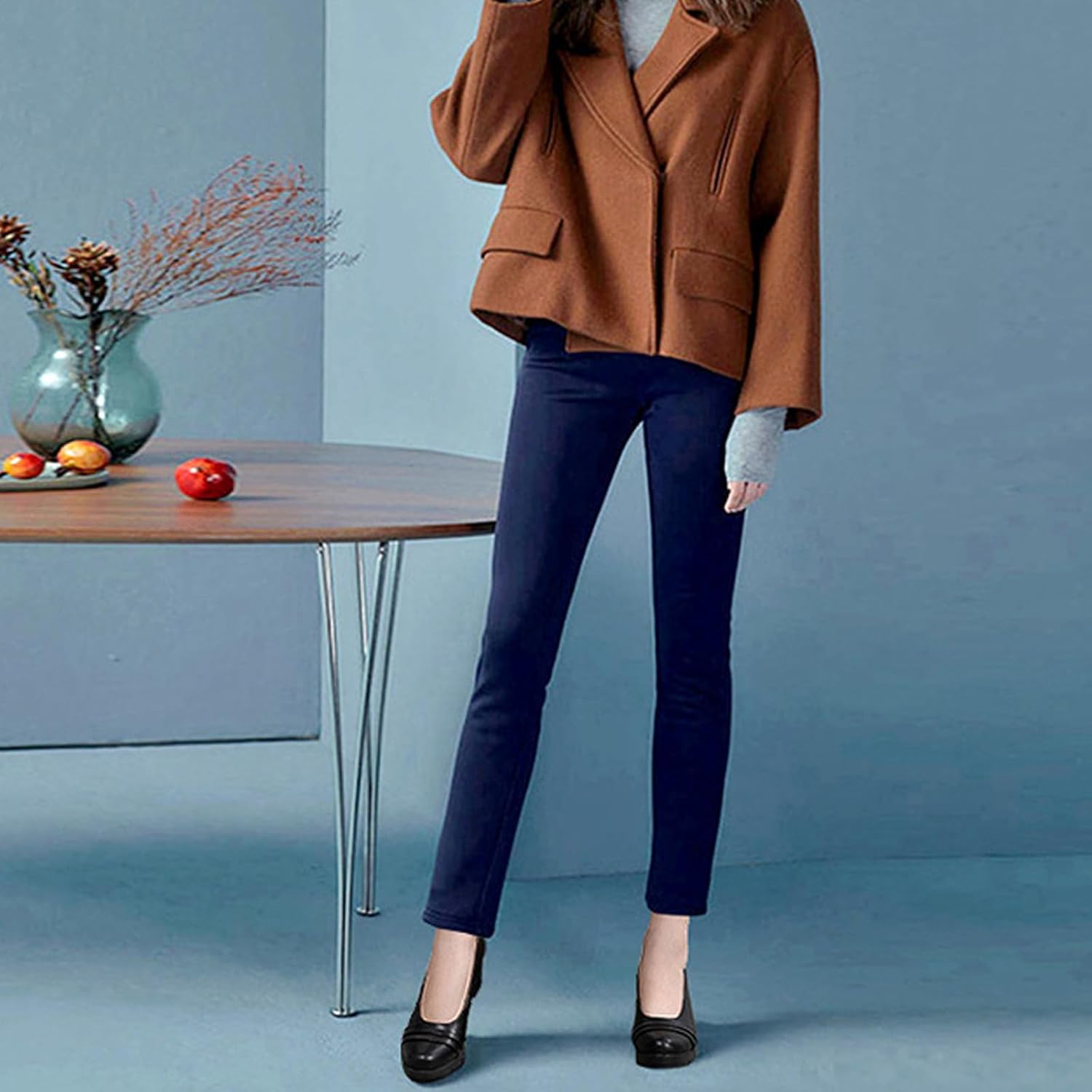 Women's Leather Chunky Block Heel Pumps Classic Round Toe Comfortable Slip On Work Office Dress Shoes Formal Vintage Wedding Shoes - Image 2