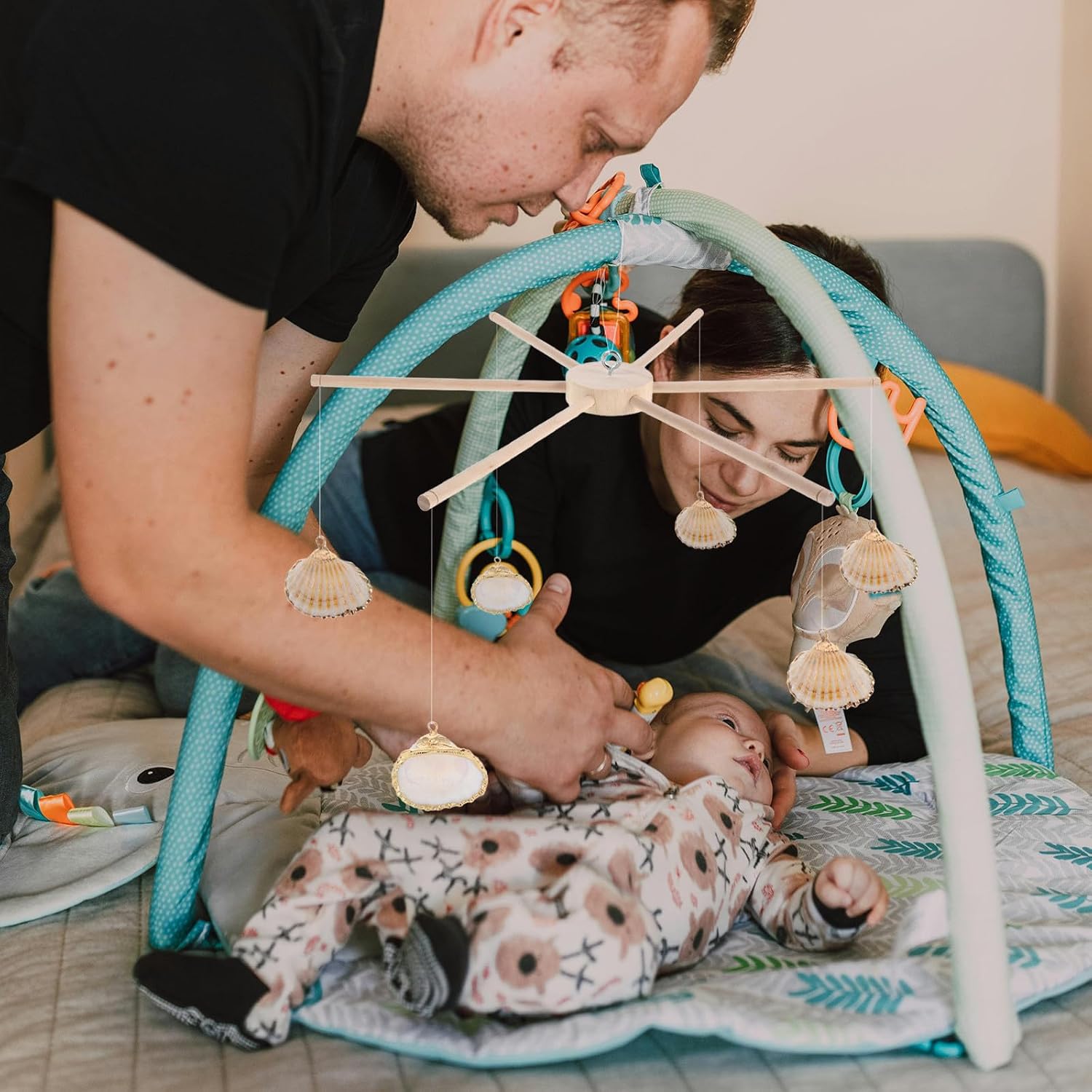 DIY Wooden Mobile Frame - 6-Legs Wooden Baby Crib Hanger Frame - Wind Chime Hanging Holder for Nursery Room Infant Ceiling Mobiles Toy Craft Assembly