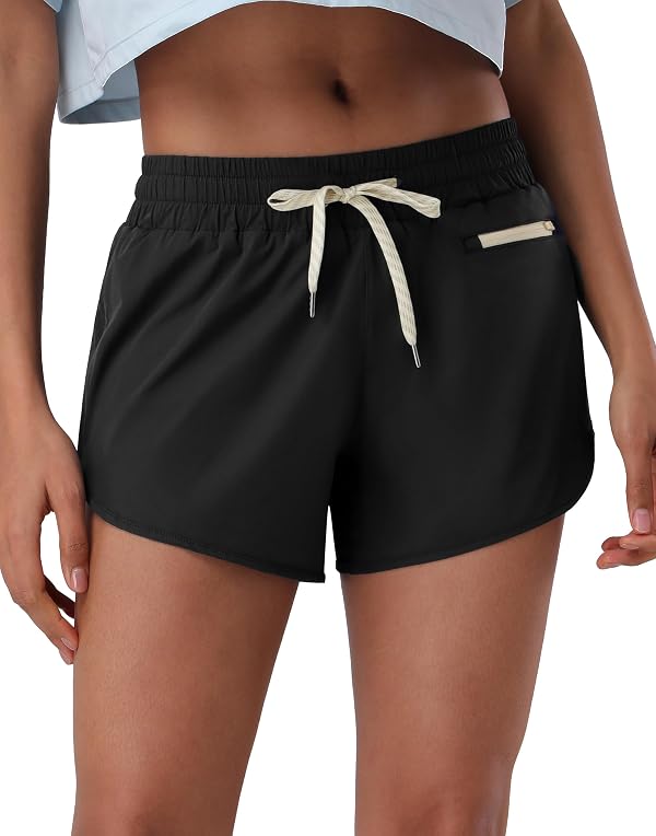 Pioneer Camp Womens Athletic Shorts with Liner Black Womens Workout Shorts with Pockets Summer Running Gym Shorts by Pioneer Camp - Used condition - US$14.60