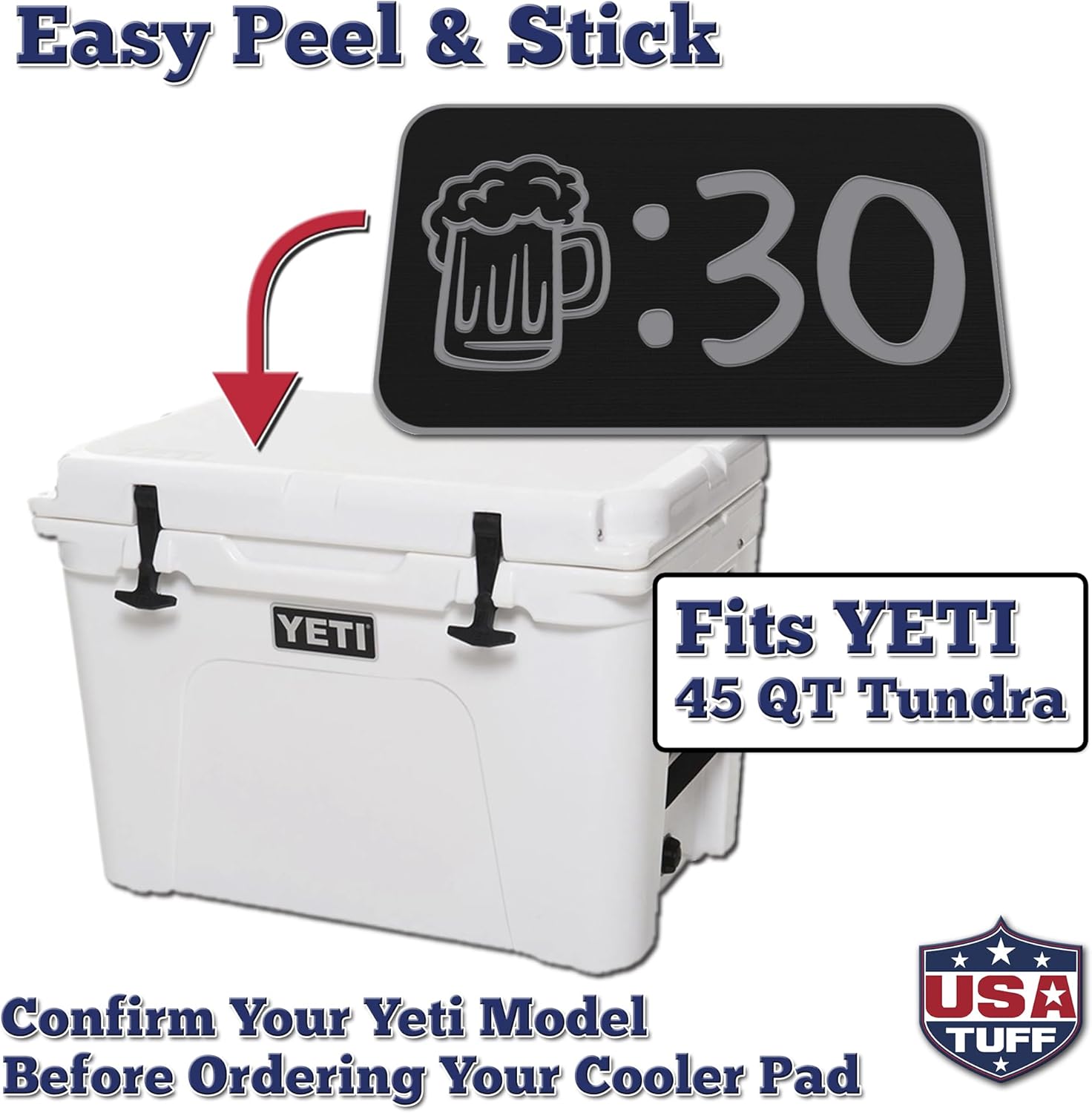 USATuff SeaDek EVA Mat Cooler Pad fits YETI | Peel & Stick Application | Non Slip Comfort Accessories - Beer 30 (Black-StormGray)
