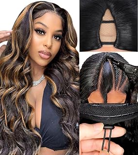 V Part Wig Human Hair Body Wave Upgrade Glueless Wigs Human Hair U part Half Wigs With Clip in Vpart Human Hair Wig Beginner Friendly Real Hair wigs for Women #1B/30 Color 180% Density 20inch