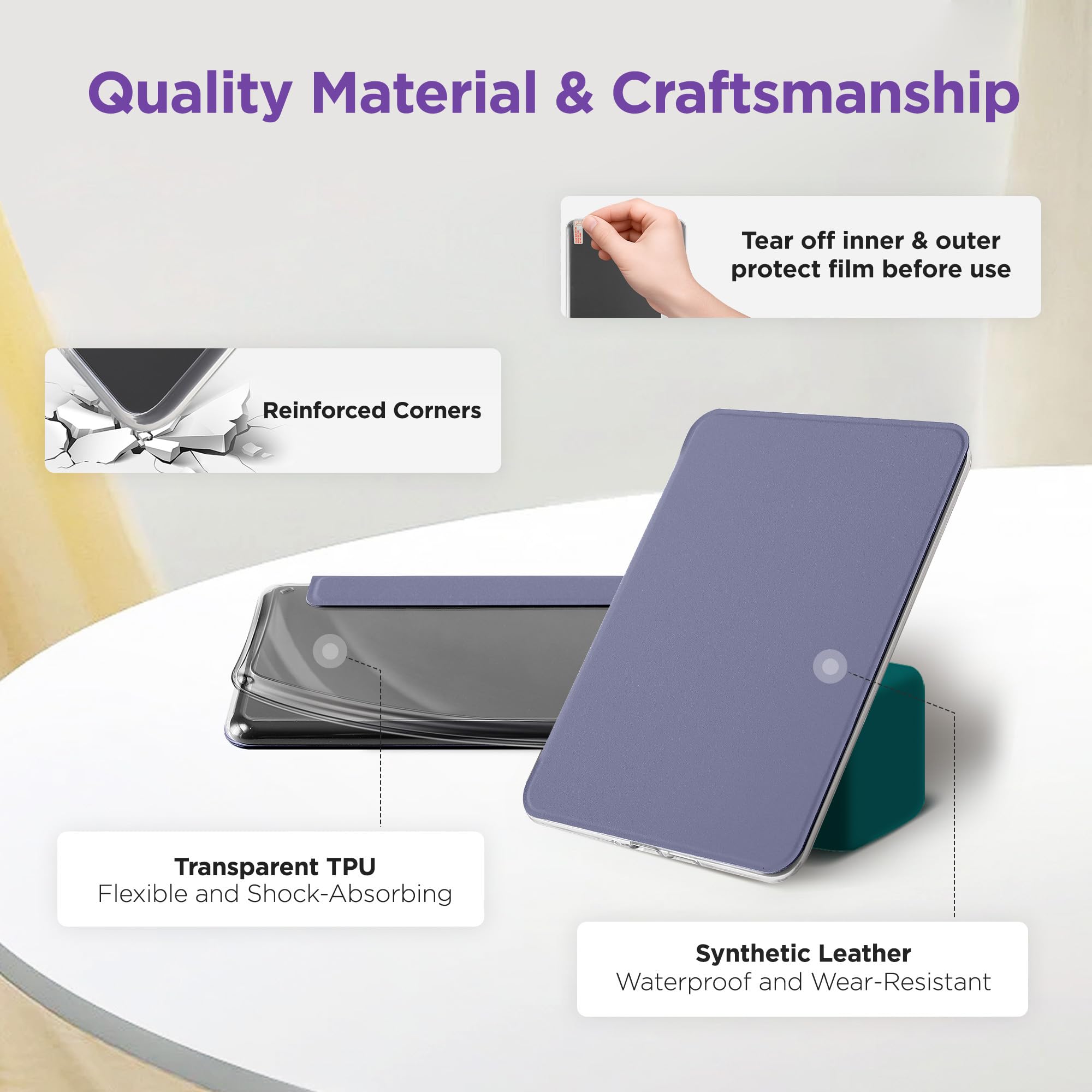 SESENSE Abnehmbare magnetische Schutzhülle für Kindle 15,2 cm (6 Zoll) Kindle 2024 und 2022 (11 Generation), schlanke PU-Schale mit automatischer Wake/Sleep-Funktion, Lavendelviolett