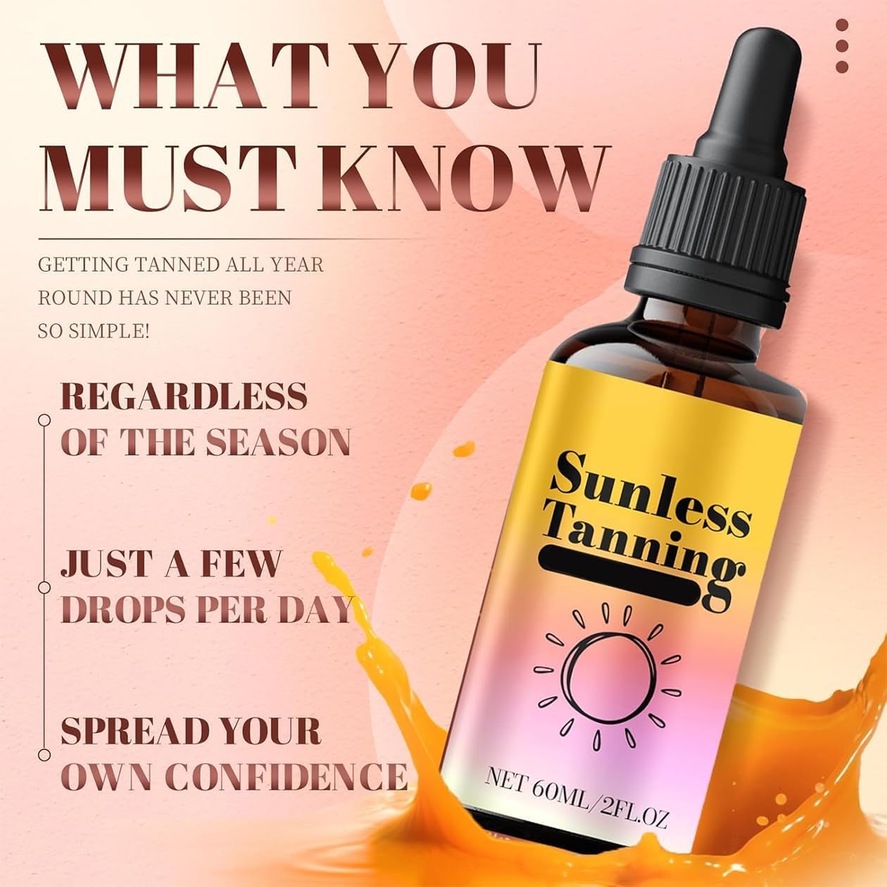 Sunless Tanning Drops, 2PCS Gotas Autobronceadoras Sin Sol, Gotas Bronceadoras Orales, Potencian La Melanina De Forma Natural, Realzan El Tono Natural