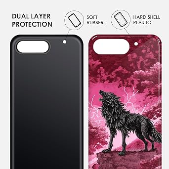 for iPhone 8 Plus Case,Heavy Duty Dual Layer Hard PC & Soft Silicone Rugged Bumper Shockproof Protective Case for iPhone 8 Plus,Black Wolf Howling