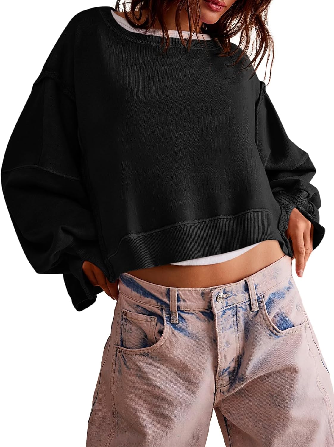 Zwurew Womens Casual Sweatshirt Long Sleeve Tops Crewneck Loose Fit Tee Pullover Crop Tshirt Side Slit Fall Fashion 2024 - Image 4