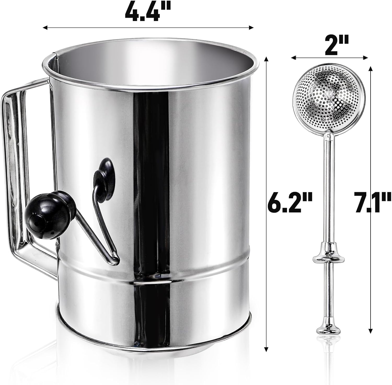 Pumtus 3 Pack Flour Sifter Set, 5 Cup Hand Crank Sifter with 2 Pieces Baker's Dusting Wands, Stainless Steel Fine Mesh Baking Sifter with Agitator Rotary, Powdered Sugar Duster for Baking Dessert