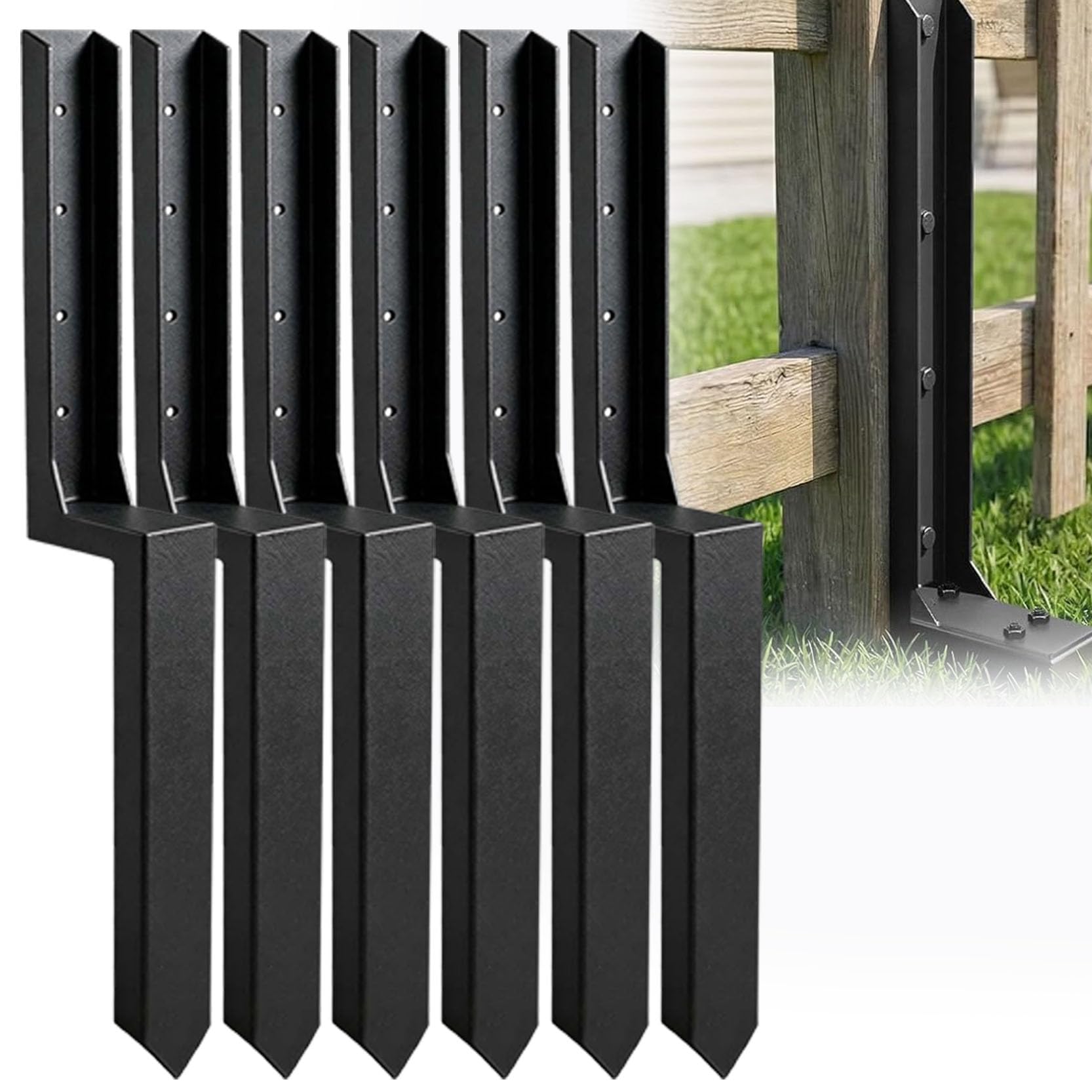 LQSYBHD Heavy Duty Steel Repair Stakes,Anchor Ground Spike,Fence Post Anchor Post Anchor Ground Spike for Repair Tilted Broken Wood Fence Post Post Anchor Ground Spike(Color:6pack)