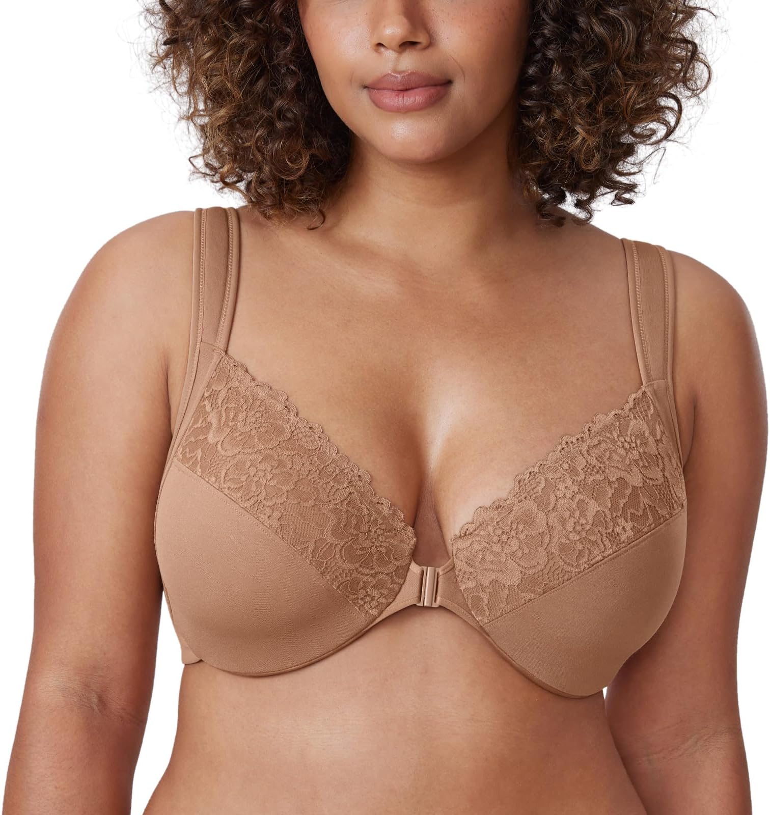 Women's Front Closure Bras Plus Size Full Coverage Underwire Unlined Supportive Lace Bra
