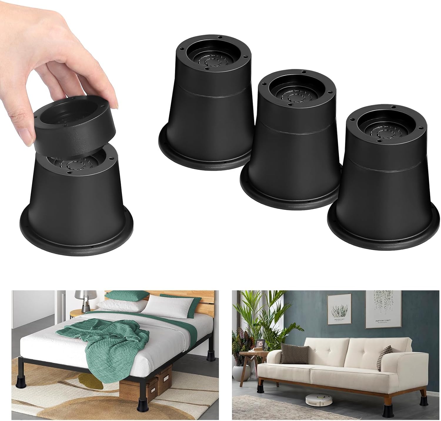 shouwuhho Bed Risers 2 inch, 3 Inch, Heavy Duty Round