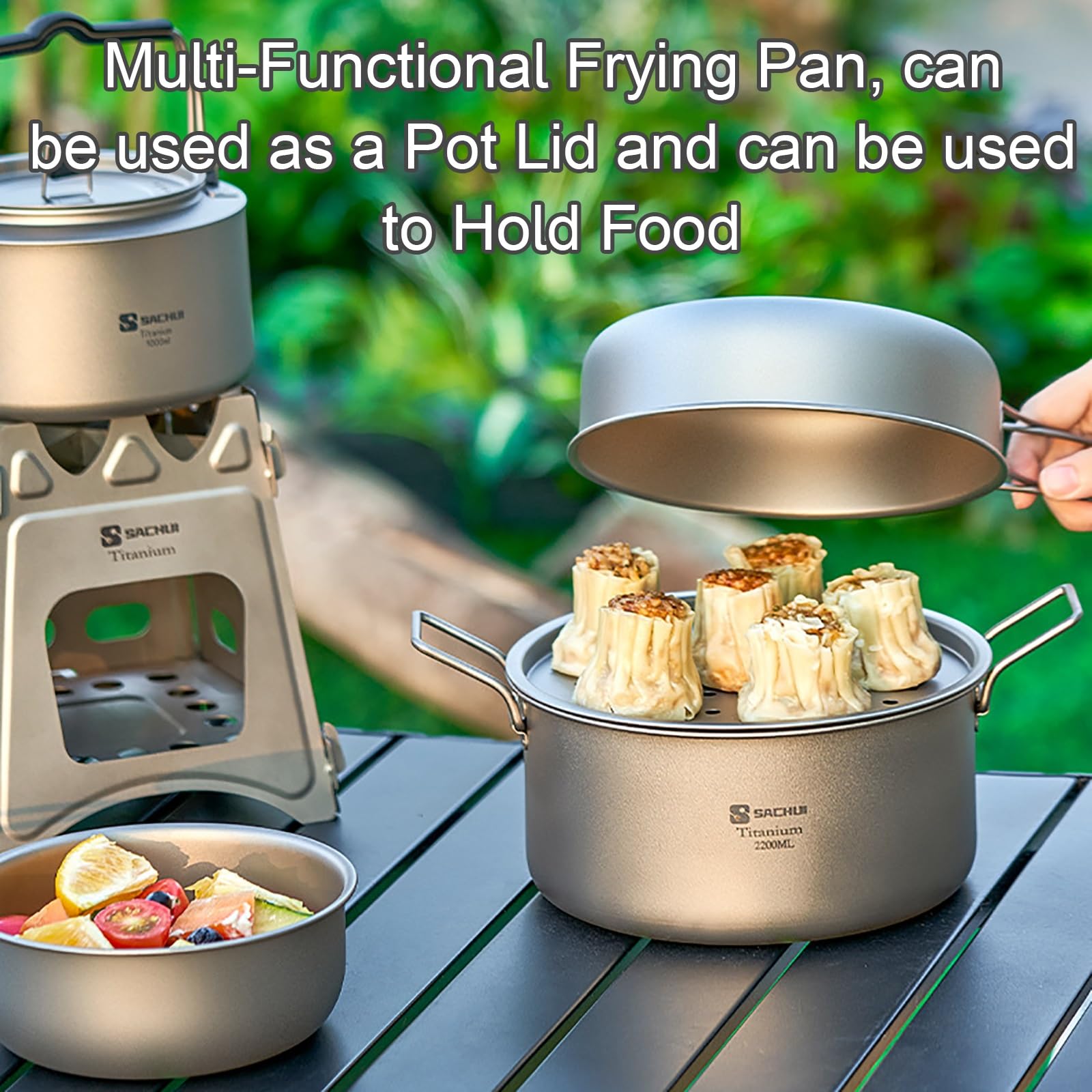 Cocina Camping de Titanio para Acampar, Camping Accesorios para Exteriores, Senderismo Accesorios, olla de Sopa Familiar de Gran Capacidad